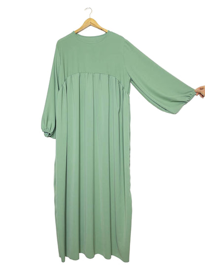 Water Green Balloon Sleeves Dress