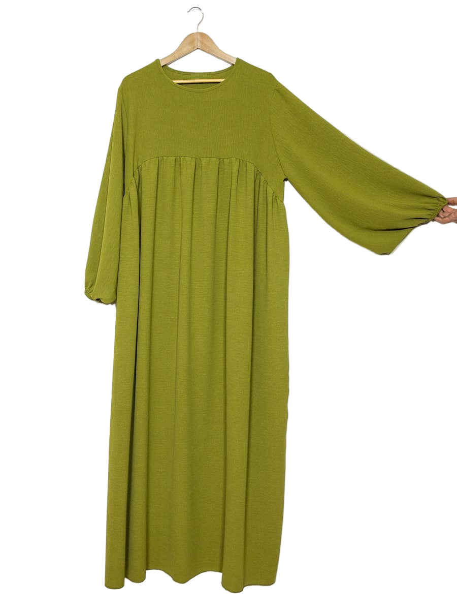 Olive Balloon Sleeves Dress