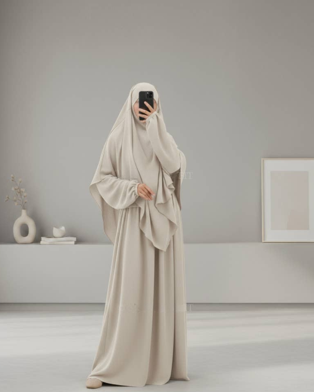 Beige - Khimar Abaya set