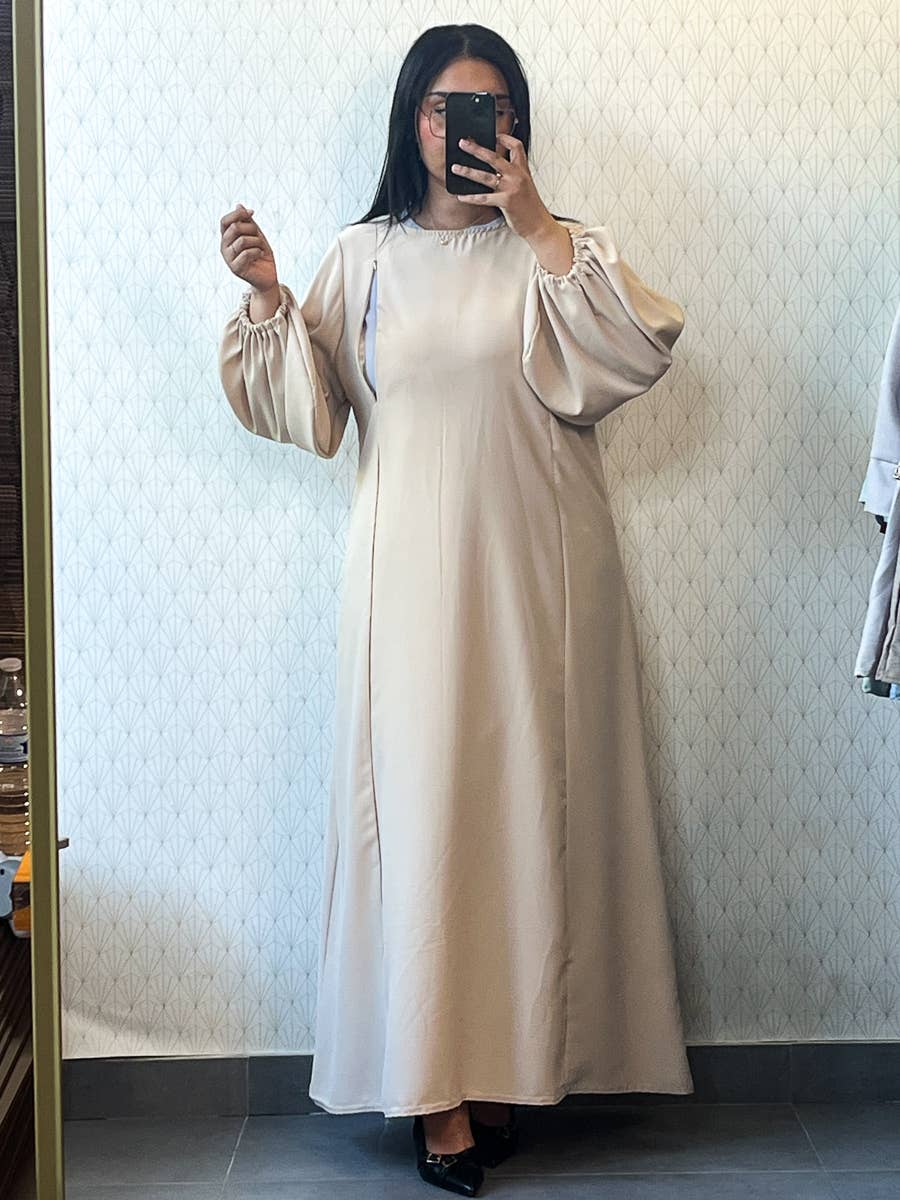 Marron - Medina silk nursing abaya with zip opening