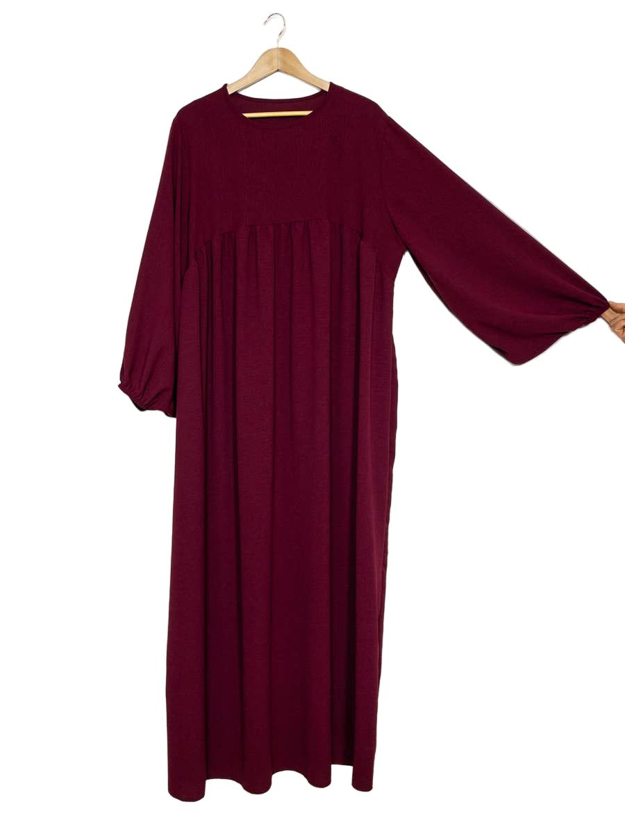 Bordeaux Balloon Sleeves Dress