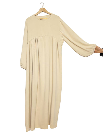 Beige Balloon Sleeves Dress